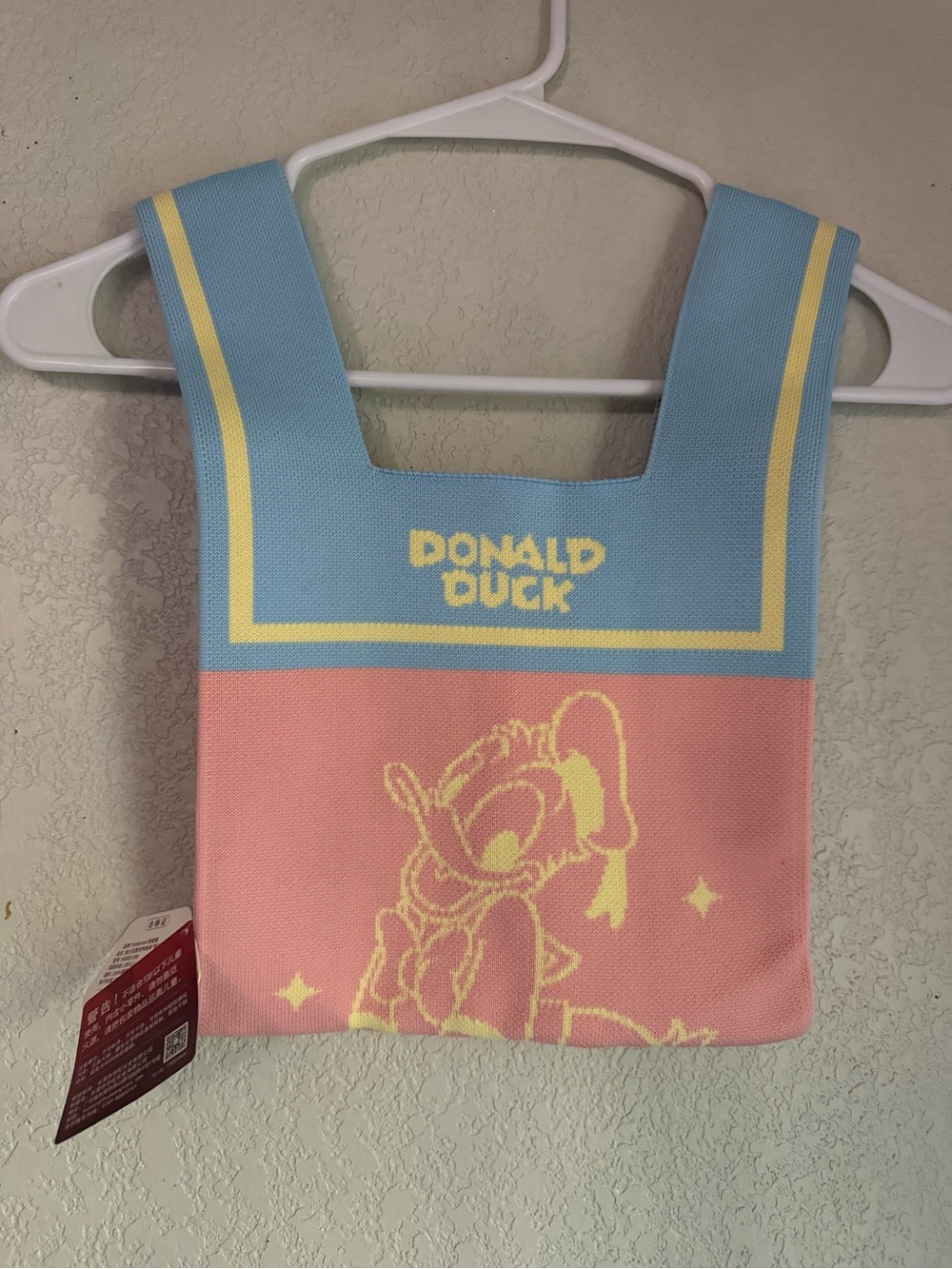 NWT Potdemiel Disney Donald Duck Colorblock Knit Tote Bag Purse Pink Blue